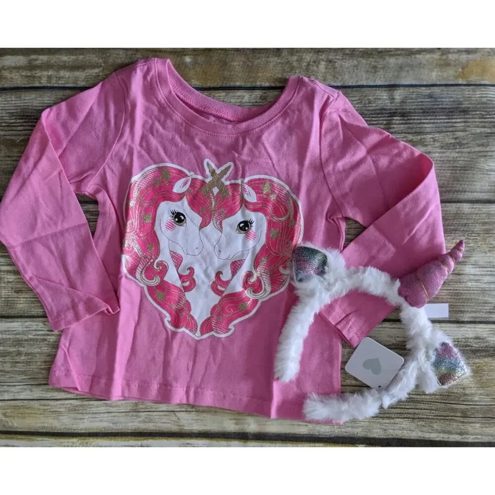 Children's Place unicorn tee and headband 12-18m